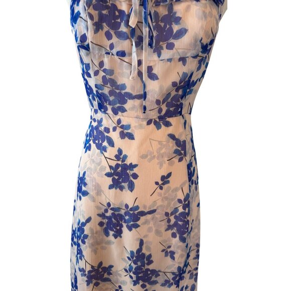 NWT ASTR The Label Medium Blush Peach/Pink Cobalt Floral Midi Dress Lightweight - Picture 5 of 16